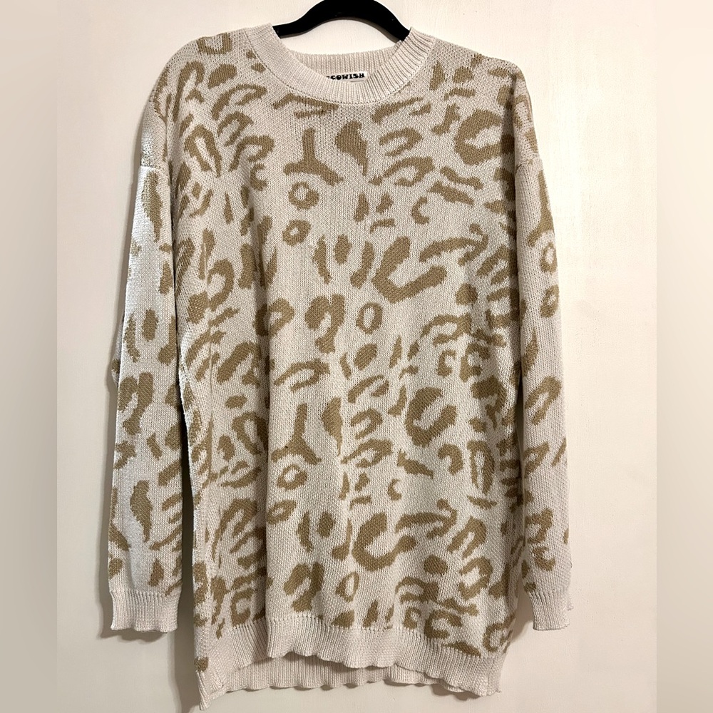 Cozy Leopard Print Sweater - Cream and Tan